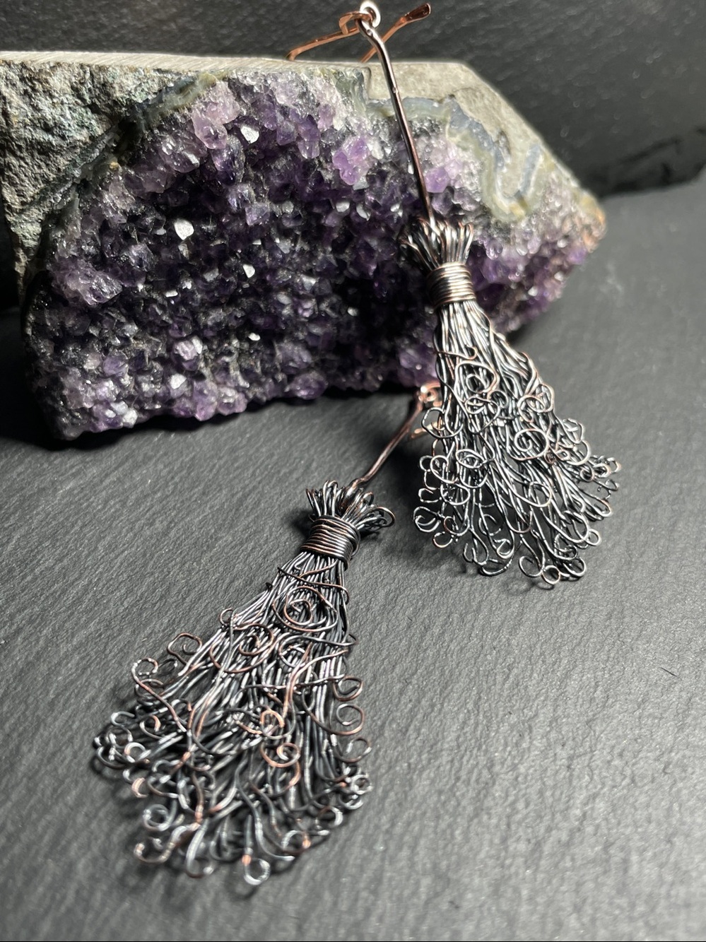 FINAL SALE Copper Witch's Broom Halloween Dangle Earrings - Artisan - Picture 10 of 10